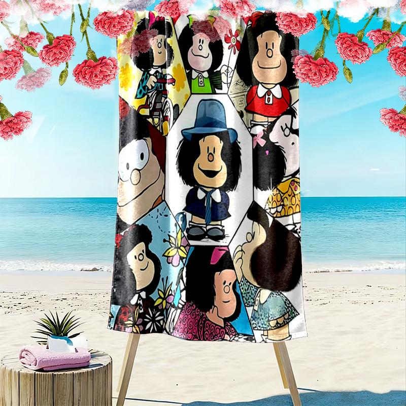 Mafalda Print Beach Towel, Large Soft Quick Dry Towel for Beach Camping Swimming