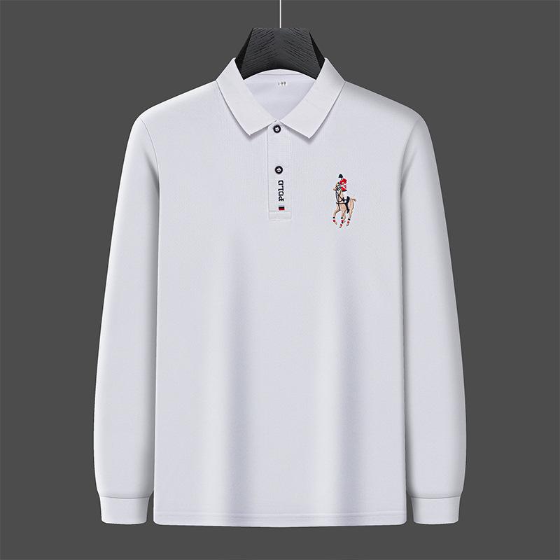 CHIC STUDIO Geborduurd heren poloshirt effen kleur herfst nieuwe revers middelbare leeftijd mensen lange mouw t-shirt XXL