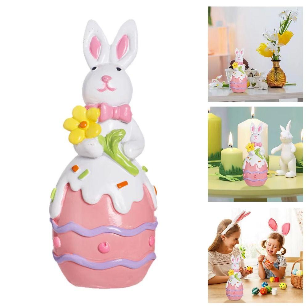 Colorful Easter Bunny Figurine Hand-Painted Cartoon Rabbit Statue  Tabletop Decor