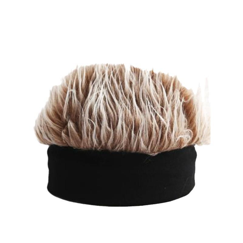 Autumn And Winter Integrated Wig Hat Male Landlord Hat Plush Retro Street Spoof Brimeless Hipster Knitted Trendy Brand