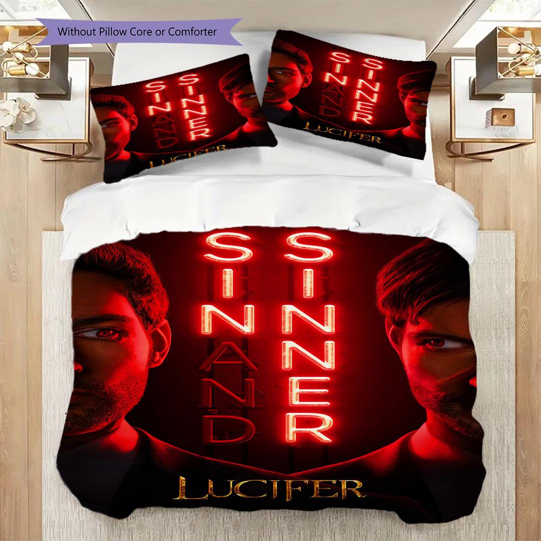 Rätselhafte Luzifer-Mysterien Bettwäsche (1 Bettbezug + 2 Kissenbezüge, ohne Füllung) 2D Flach Weihnachten Geburtstagsgeschenk Bettwäscheset Weich und bequem 135x200cm