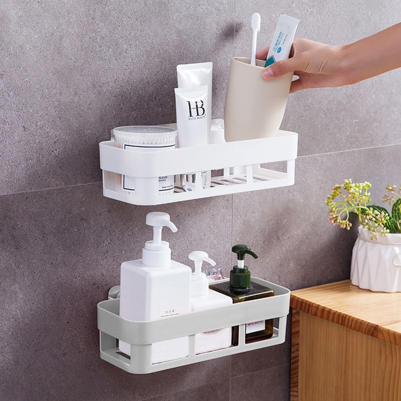 Wall-Mounted Bathroom Shelf No Drilling Adhesive Storage Rack Toiletries Modern Minimalist Plastic Organizer