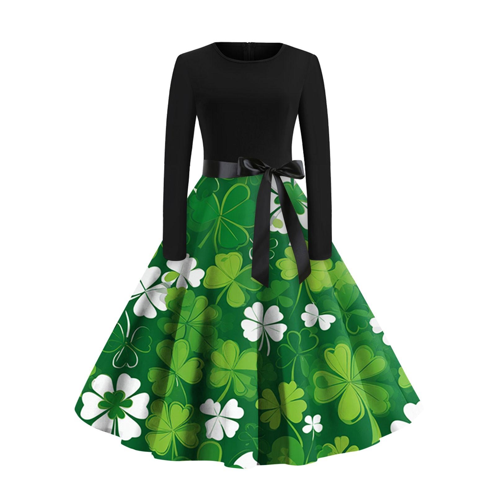 Женское винтажное классическое платье с длинным рукавом и принтом на День святого — фото 8