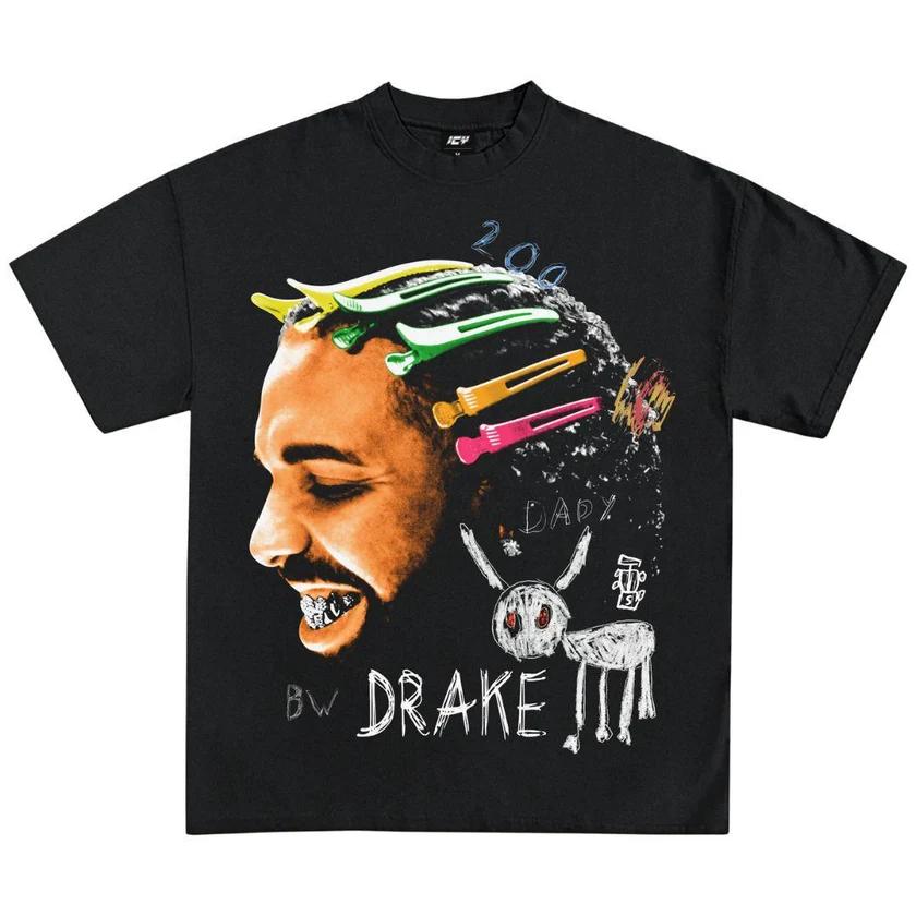 Drake Vintage Rap Portrait Graphic Oversized TShirt Unisex Hip Hop Streetwear Cotton Hot selling leisure Tee