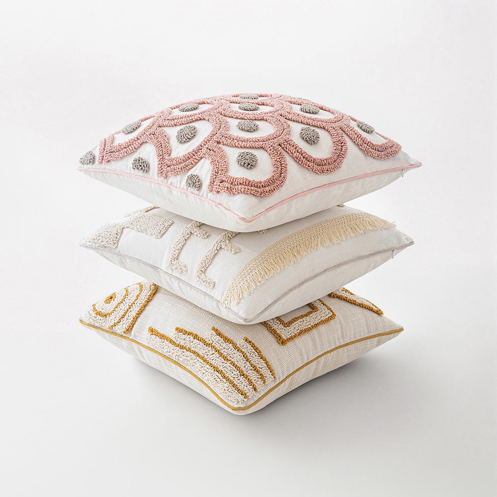 INS Style Geometric Tufted Cushion Cover – Cozy Nordic & Pastoral Decorative Pillowcase for Sofa, Living Room, and Home Ambience