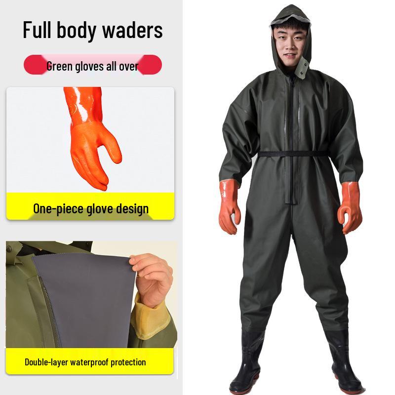 PVC Full Body Fishing Waders - Thickened One-Piece Wading Pants for Fishing and Lotus Root Digging