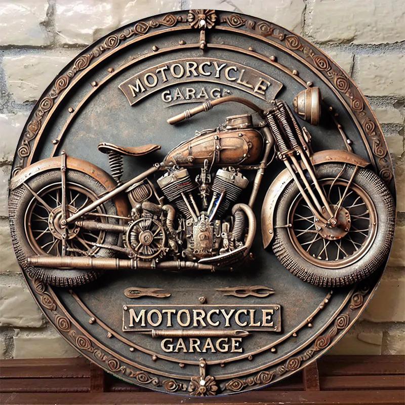 Vintage Retro 8x8" Aluminiumschild - Rundes Motorrad-Garage Metallblech Wanddeko für Zuhause, Garage, Café