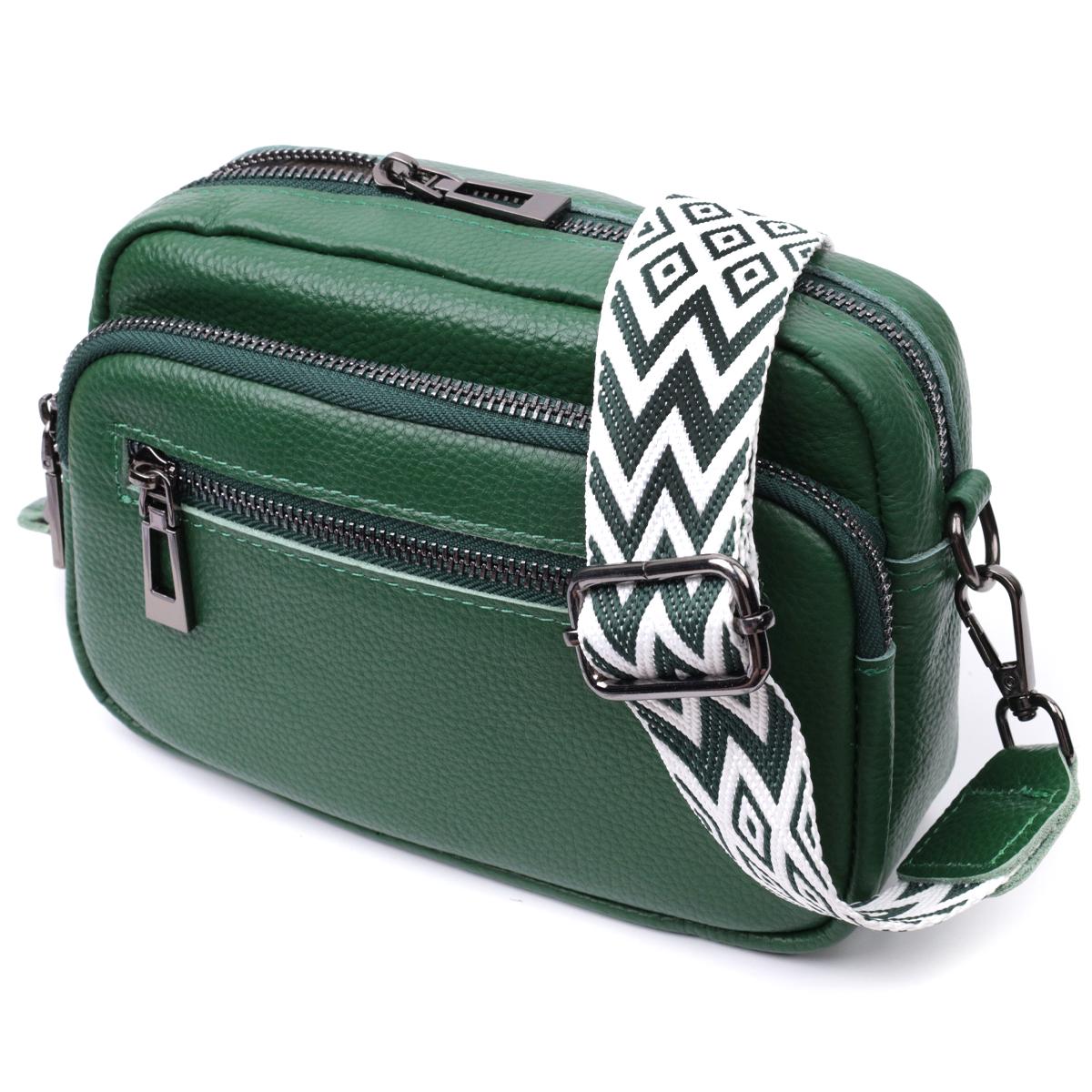 

Яскрава жіноча сумка з накладною кишенею з натуральної шкіри Vintage 22639 Зелена