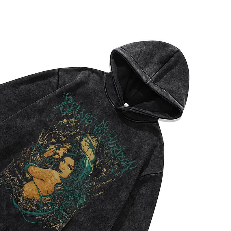 American Retro Cotton Washed Hooded Sweater Digital Direct Injection Printing Vintage Loose Hoodie For Men And Women