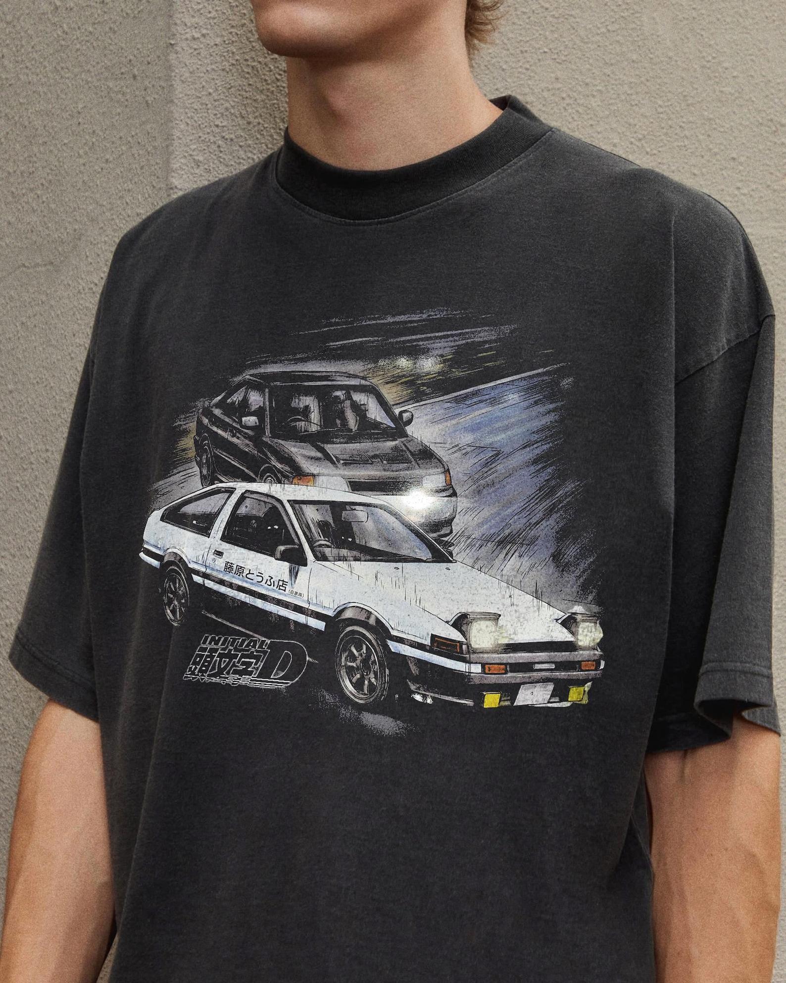 Initial D | Anime Street Tee | Oversized Graphic T-Shirt | Vintage Wash XL