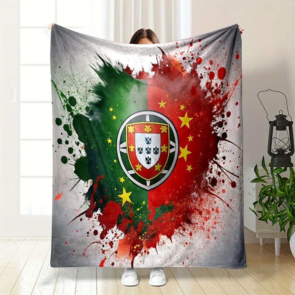 Portugal Flag Splash Designed Flannel blanket for bedroom, living room, sofa, and nap