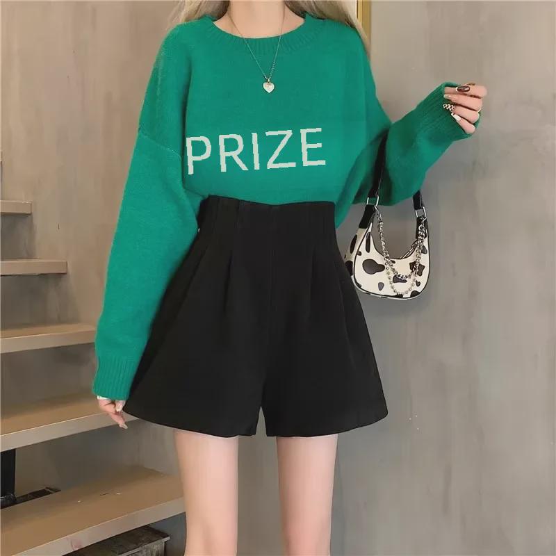 Women's High-Waist Woolen Shorts, Slim & Loose Wide-Leg Pants for Autumn/Winter 2023