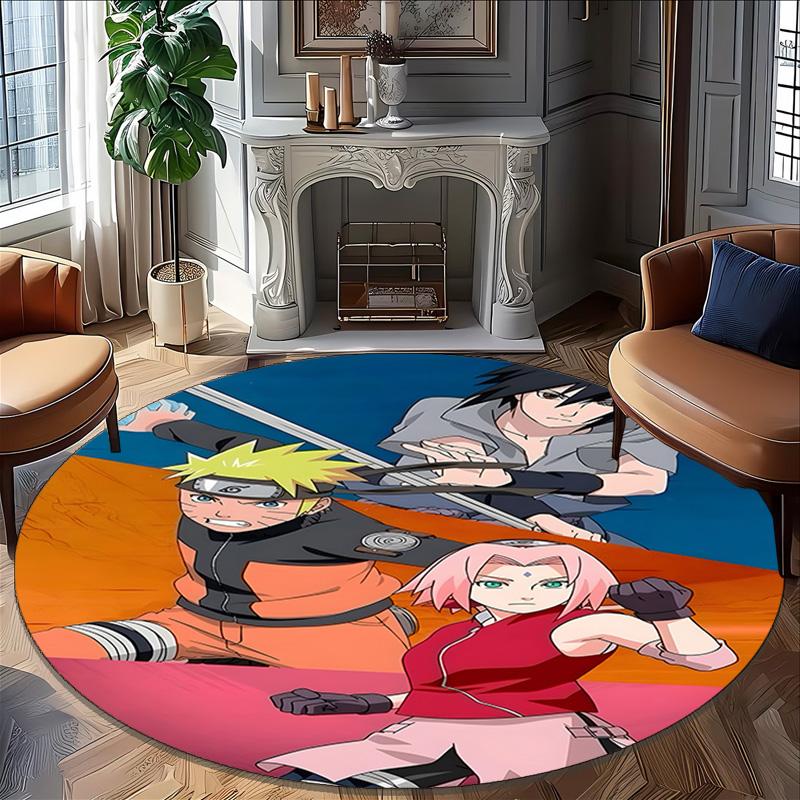 1 Stück NARUTO (4) Runder Teppich mit Aufdruck Stuhl Runder Teppich Geeignet für Schlafzimmer Wohnzimmer Heimdekoration Teppich