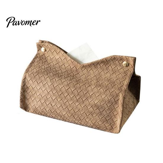 Durable Kitchen Paper Organizer PU Leather Tissue Box Holder, with Snap Design, Portable Foldable Case for Office Facial Dispenser, Desk And