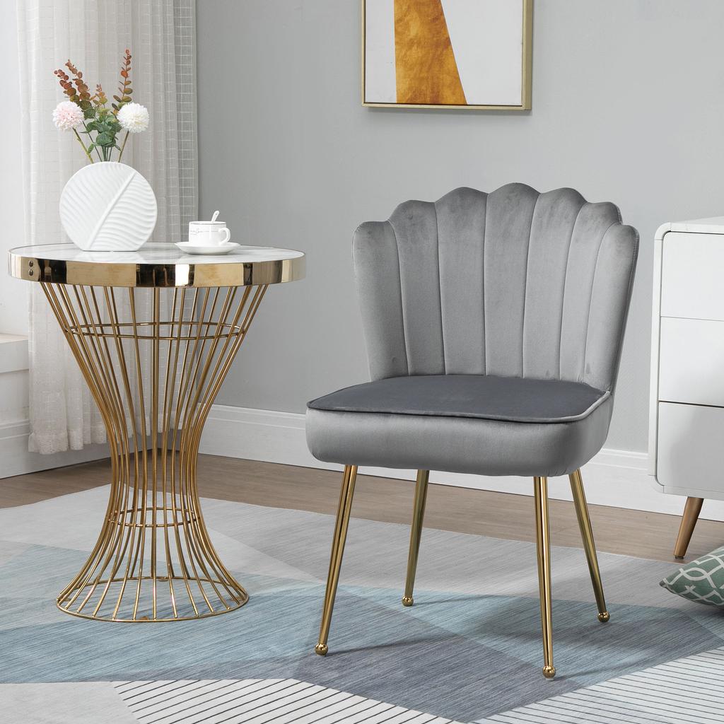 Velvet-Feel Shell Accent Chair - Grey