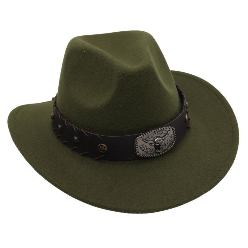 Top Hat Western Cowboy Hat Tibetan Jazz Hat Felt Hat Bull Head Belt Buckle Riding Hat Sun Hat