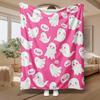 Cute Ghost Print Blanket, Soft Fleece Throw Blanket for Halloween Gift, Pink And White Cartoon Design, Cozy Home Decor Cover Blanket, Multi-Purpose Wa
