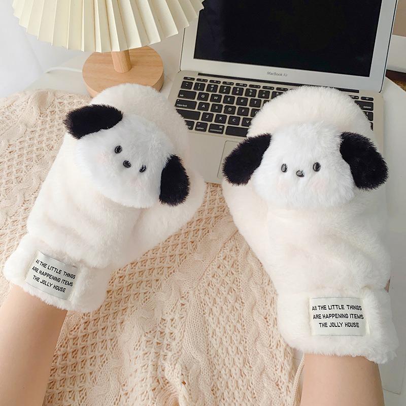 Blush puppy winter warm plush thickened student riding cute gloves female neck bag finger cartoon gloves tide