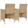 Vidaxl Garden Sofa 2-Seater. With Table And Cushions, Beige Rattan Pe