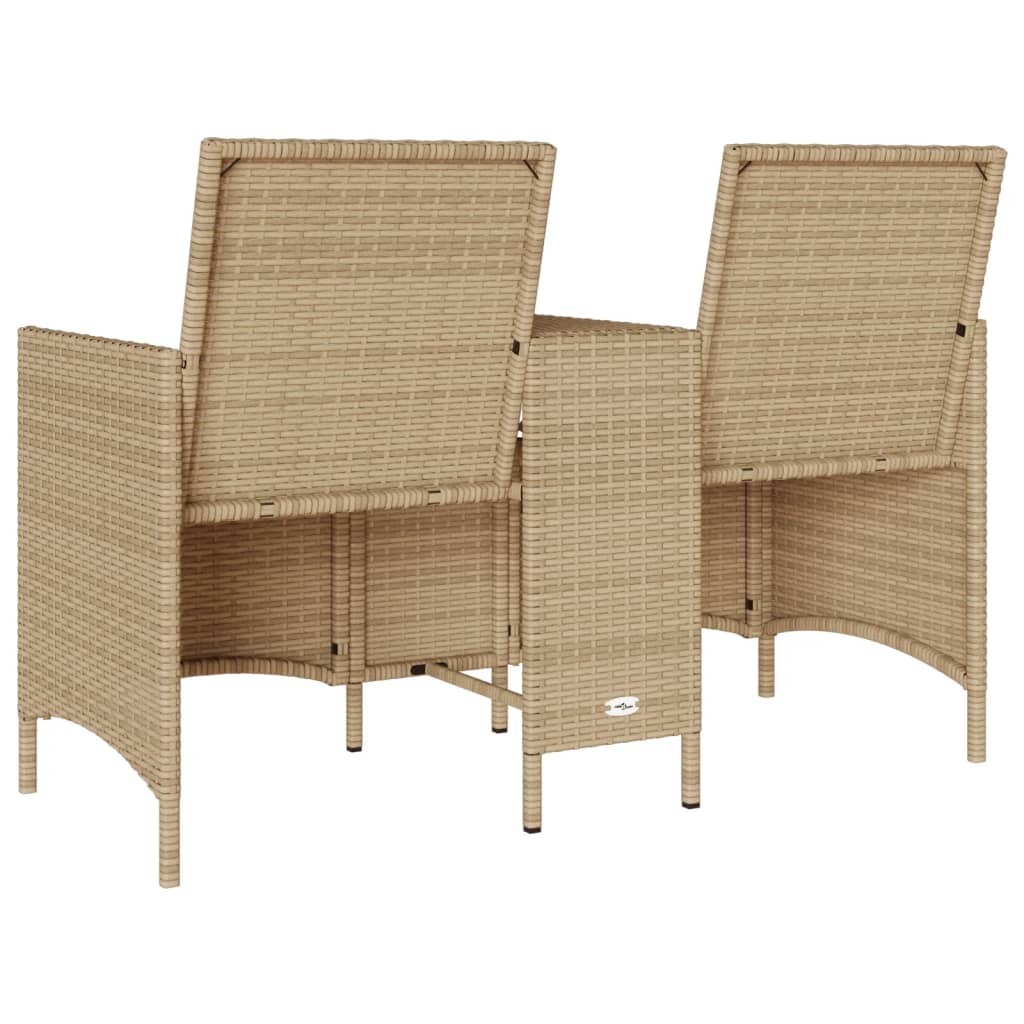Vidaxl Garden Sofa 2-Seater. With Table And Cushions, Beige Rattan Pe