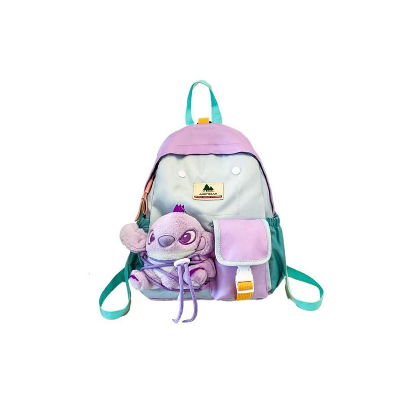 Angel Doll Cartoon Color Blocked Kids Backpack With Ergonomic Shoulder Straps For School Use