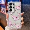 The Flash Diamond Frame Is Suitable for Samsung S25Ultra Mobile Phone Case, Painted Flower Butterfly Mirror Holder, New A56 Case.