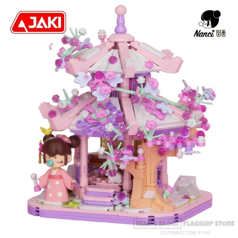 Nanci Assembling Building Blocks Wintersweet Pavilion Anime Cartoon Kawaii Model Collectible Ornament Children Holiday Gift
