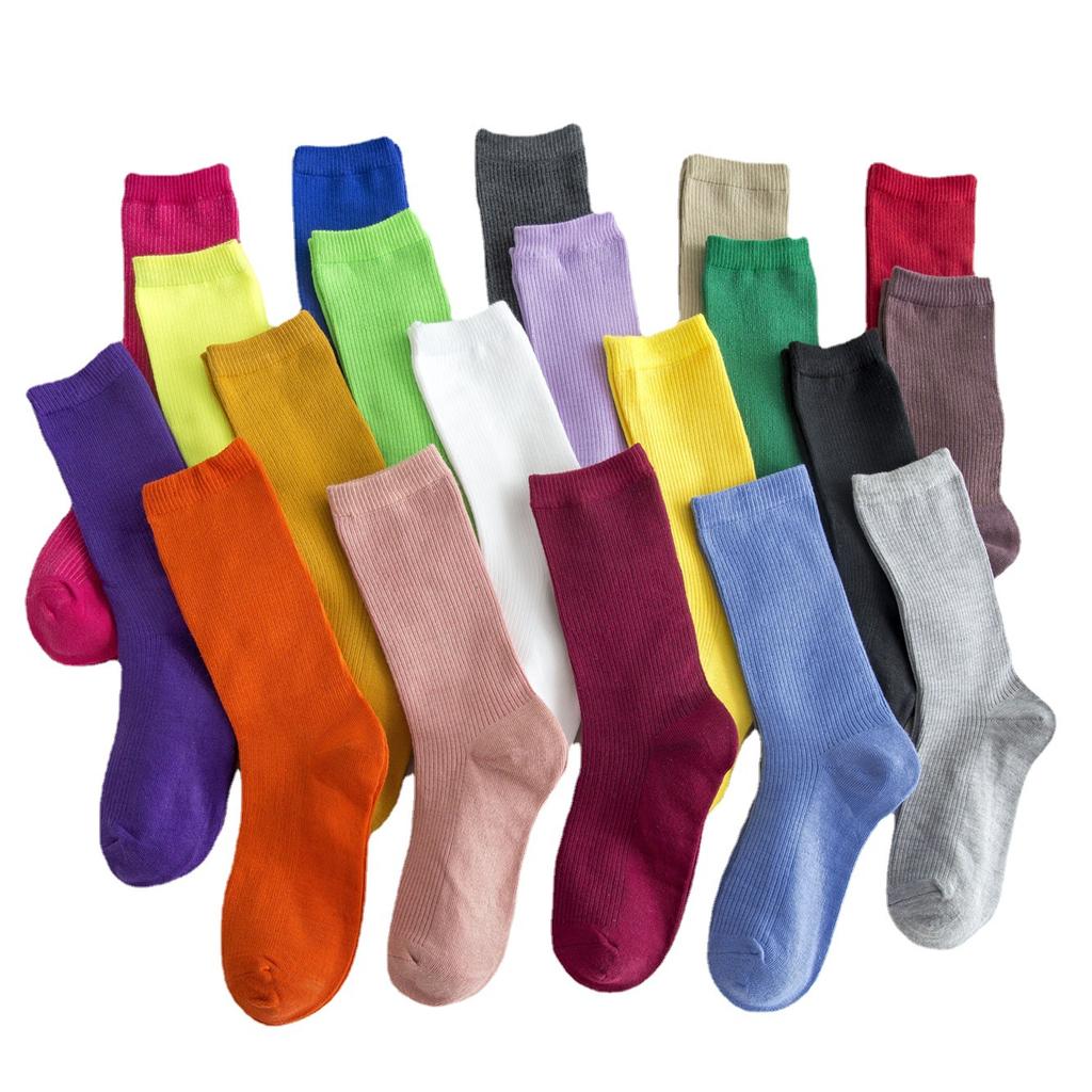Chaussettes à Tube moyen de couleur unie pour femmes, antidérapantes, absorbant la sueur, bas légers résistants à l'usure