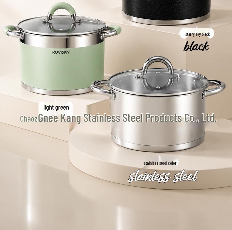 5-Piece Stainless Steel Cookware Set: Non-Stick Soup Pot, Frying Pan, and Milk Pot
