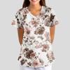 Women's Floral Print Loose V-neck Short-sleeved Uniform/ Uniform