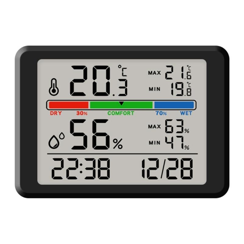 Magnetische Hänge-Digitaluhr mit Innenraumtemperatur- und Luftfeuchtigkeitsanzeige Großer LCD-Bildschirm für Schreibtisch, Wand, Kühlschrank