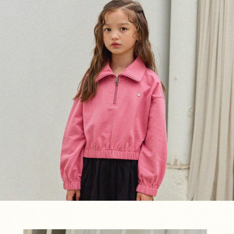  Olivan  Simple Logo Half Zip Up Crop Sweatshirt  Pink 