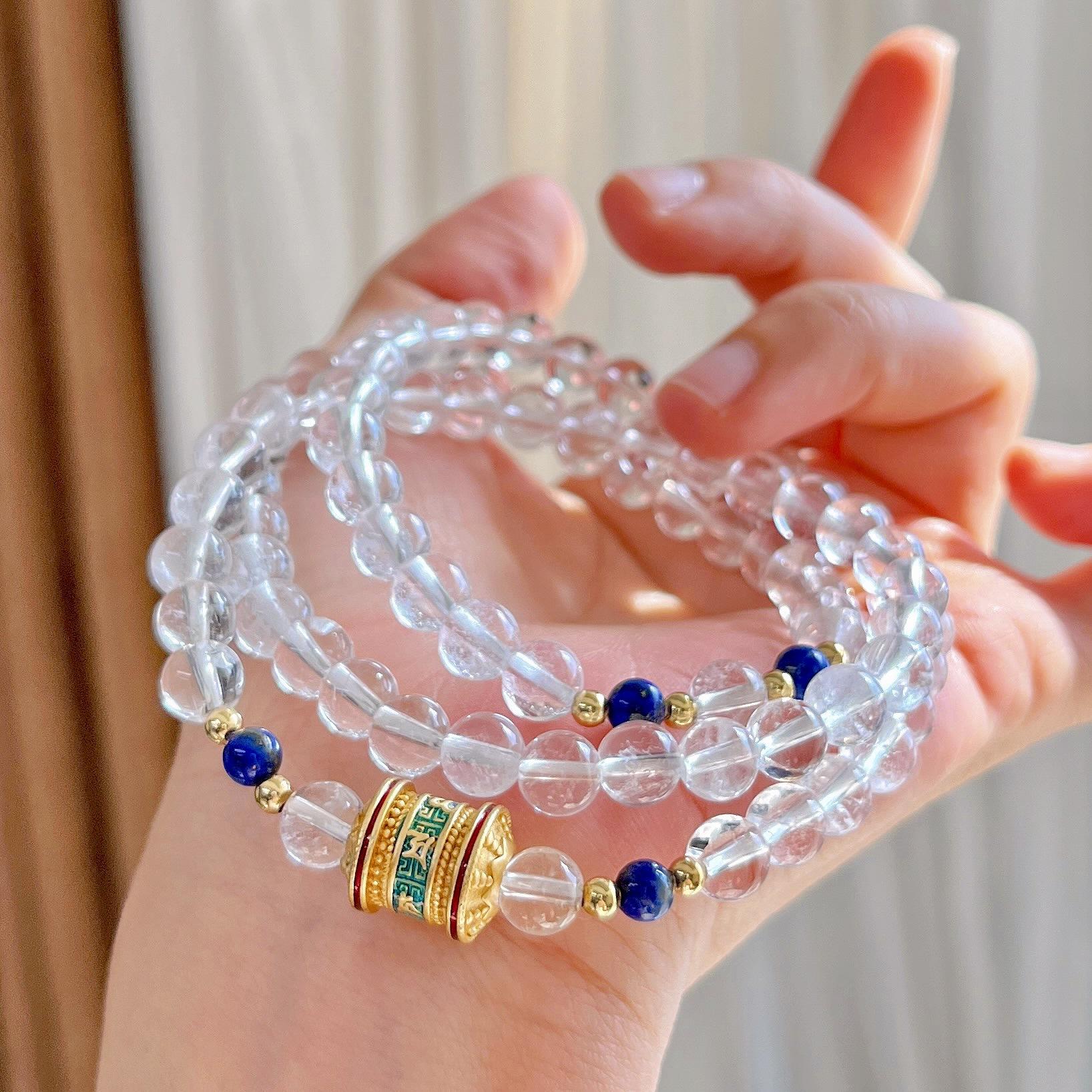 6Mm Autumn And Winter Natural White Crystal Lapis Lazuli Design Sense Multi-Circle Bracelet Bracelet