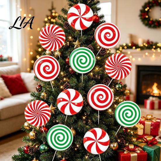 Outdoor Holiday Lawn Decorations 12Pcs Christmas Candy Yard Stakes, Hollow Board Garden Decor with Metal Spikes, Tree Ground Inserts Red White