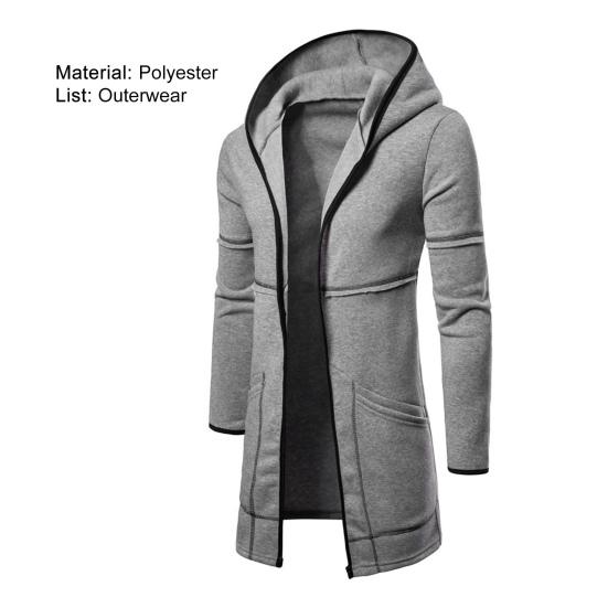 Hooded Long Sleeve Male Jacket Autumn Winter Windproof Solid Color Pockets Cardigan Jacket