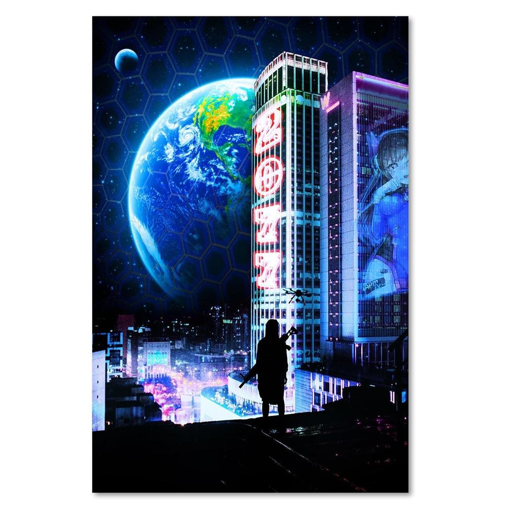 Canvas Print City with View of Planet Earth