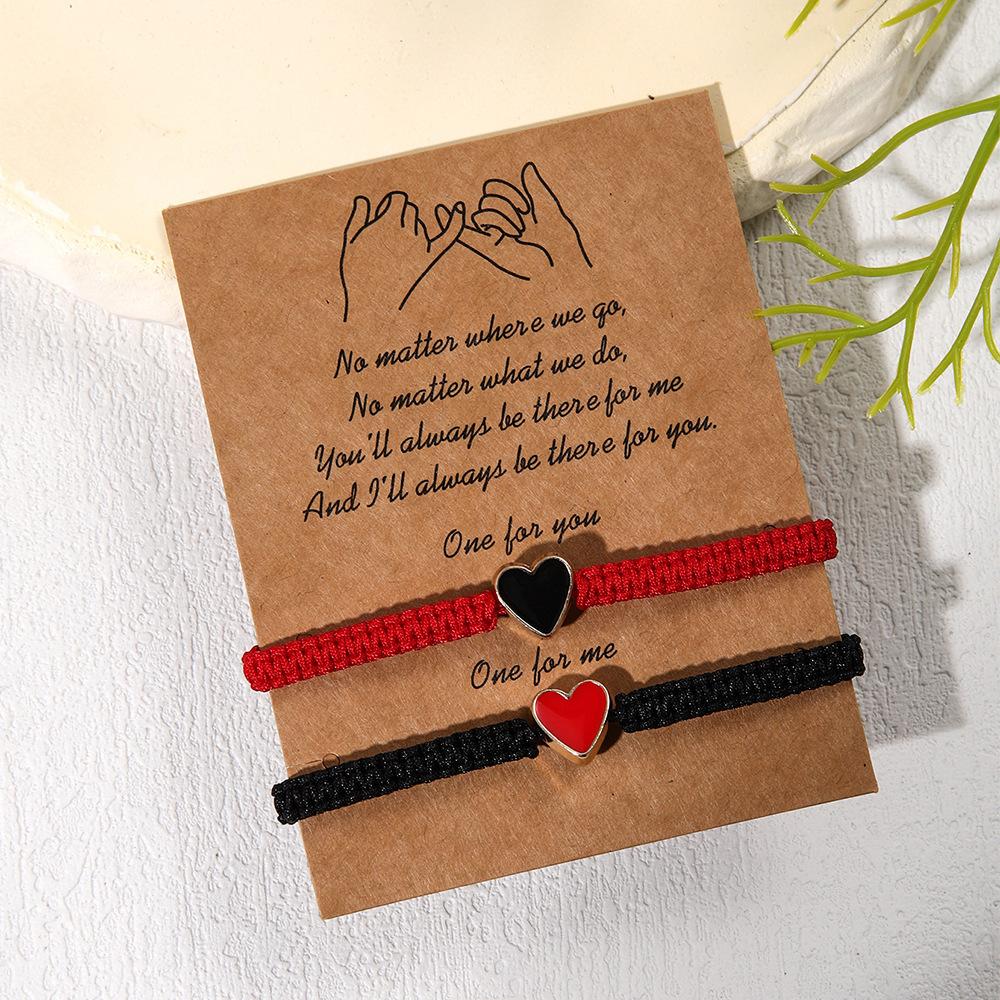 a pair of love girlfriend bracelets, couple friendship woven hand ropes, adjustable matching gift card jewelry batches