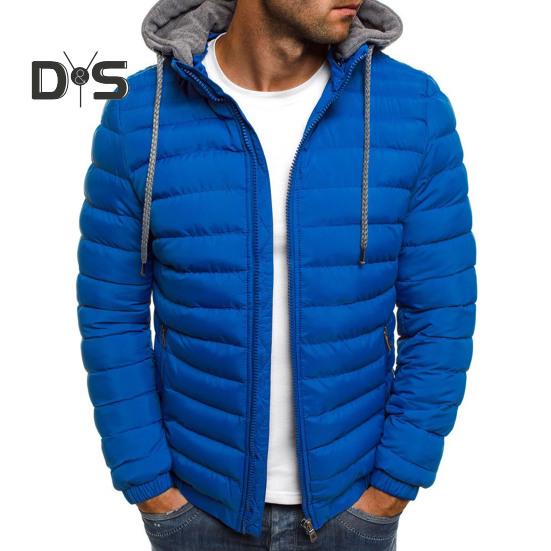 Men Cotton Jacket Hooded Drawstring Long Sleeve Zipper Placket Casual Coat Windproof Plush Lining Thickened Warm Outwear