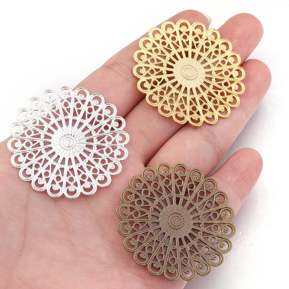 10pcs Filigree Flower Wraps 38mm Metal Copper Round Flower Pieces Connectors For Jewelry Making DIY Home Crafts Gifts Decoration