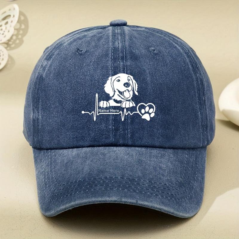 White Dog Head Cartoon Print Women's Washed Distressed Printed Hat Distressed Dad Hat Men's and Women's Retro Baseball Cap