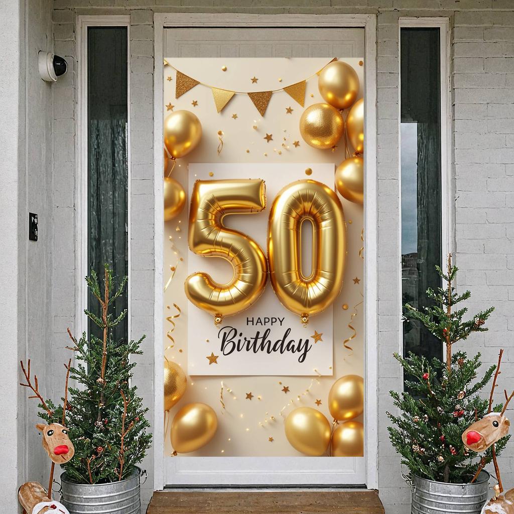 50th Birthday Background Black Script Font Adult Birthday Banner 50th Birthday Display 50 Digit Balloon For Indoor Party
