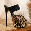 Summer Slippers Women Platform Leopard Print Color Blocking Sandals 16CM Thin High Heel Nightclub Party Ladies Shoes