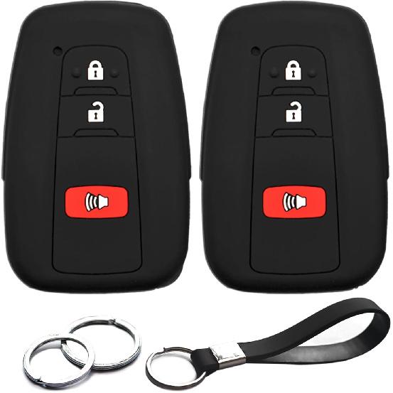 2pcs Compatible with Toyota RAV4 4Runner C-HR Corolla Highlander Prius C V Prime AWD-e HYQ14FBC Smart 3 Buttons Black Key Fob Cover Case Key Chain