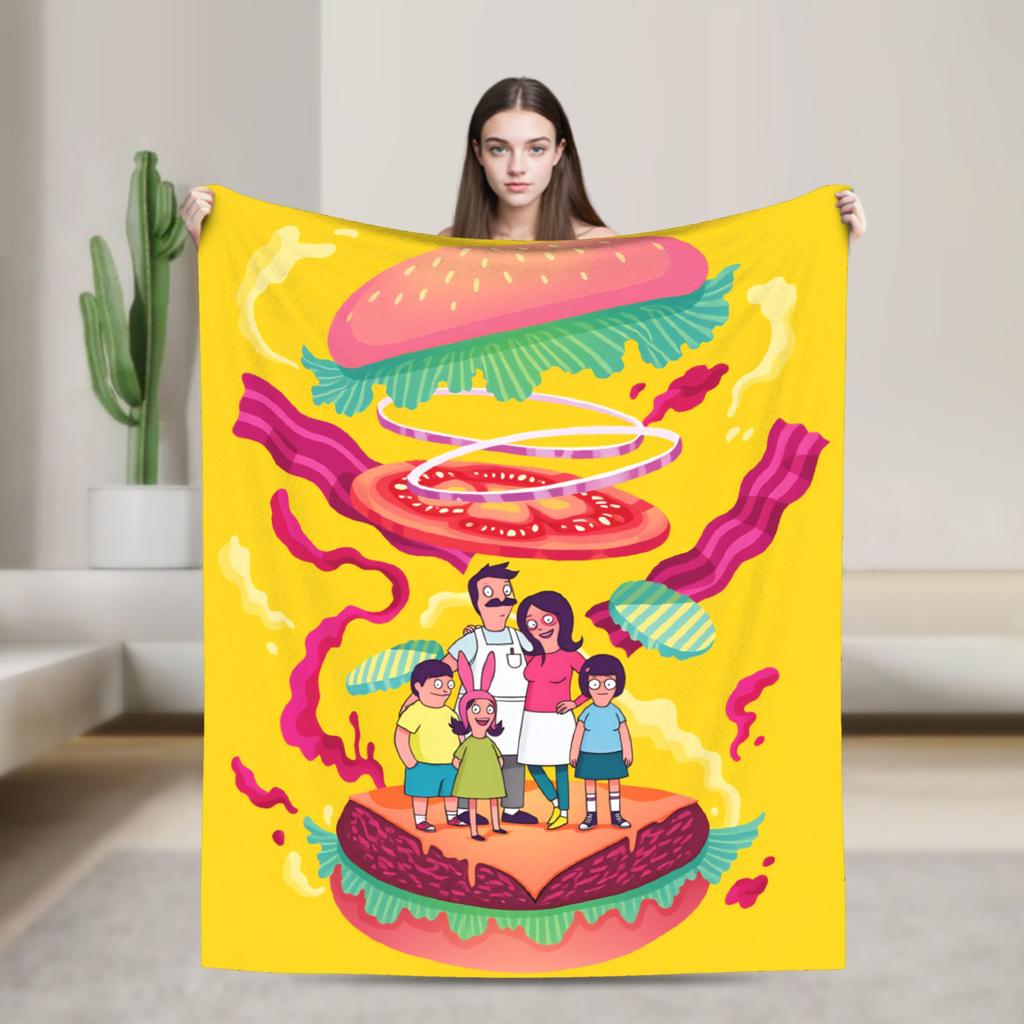 Super Warm Blankets Camping Anime Bobs Funny B-Burgers Throw Blanket Movie Flannel Bedspread For Home Decor Trend Sofa Bed Cover
