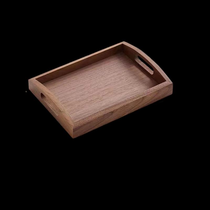 Japanese Style Wooden Serving Tray with Black Walnut Handle