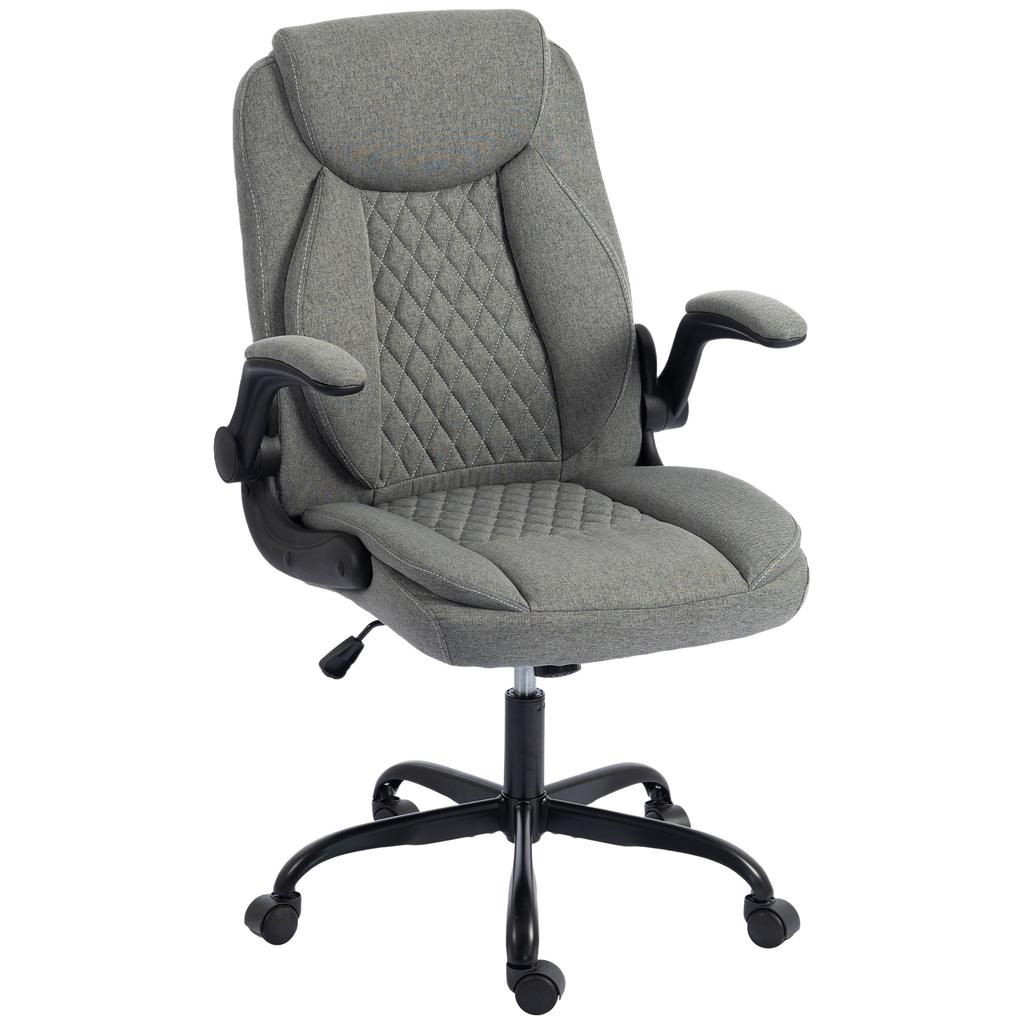 Linen Look Computer Desk Chair Executive Office Chair With Flip Up Armrests And Thick Cushion Grey