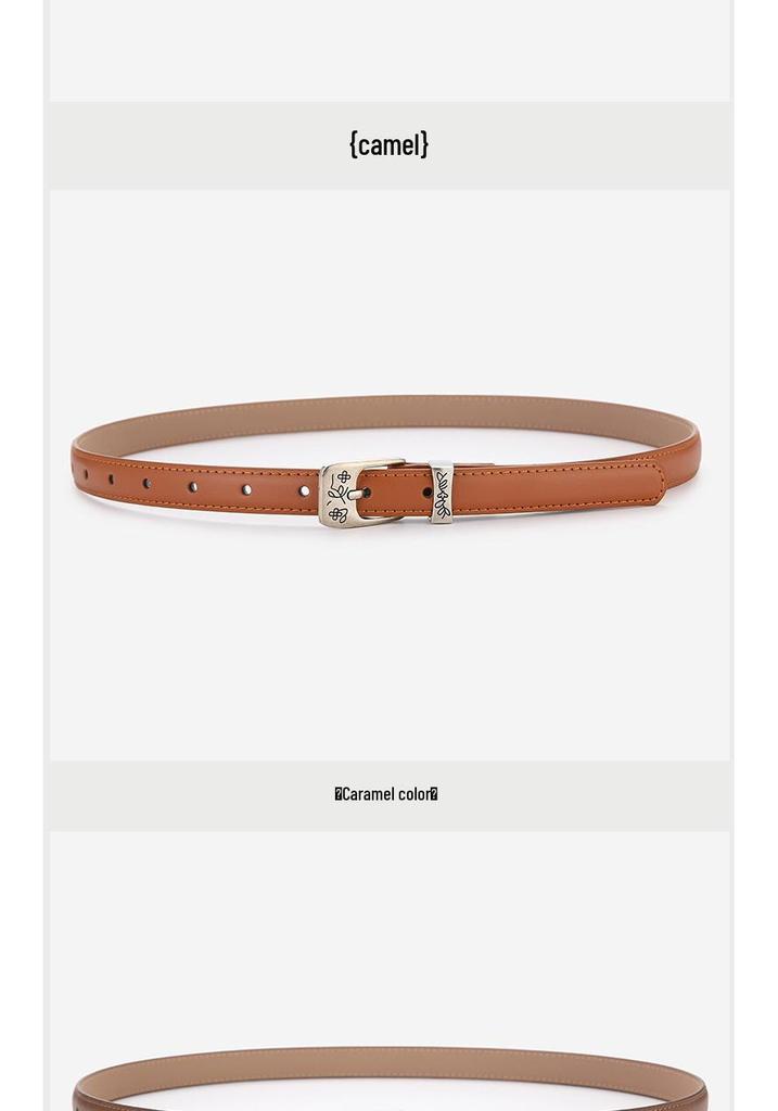 Elegant Women's Two-Layer Genuine Cowhide Leather Belt with Retro Silver Pin Buckle - Thin Decorative Accessory for Pants