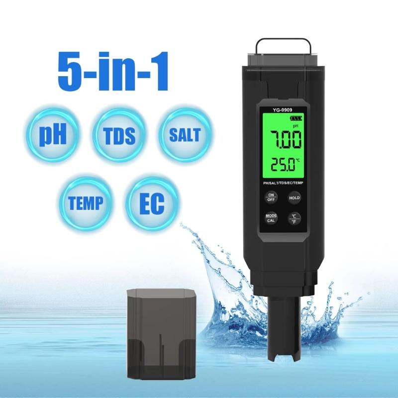 Digital Meter 5 in 1 TDS Salinity Temperature Meter Accurate Water Quality Tester with Backlit for Aquariums