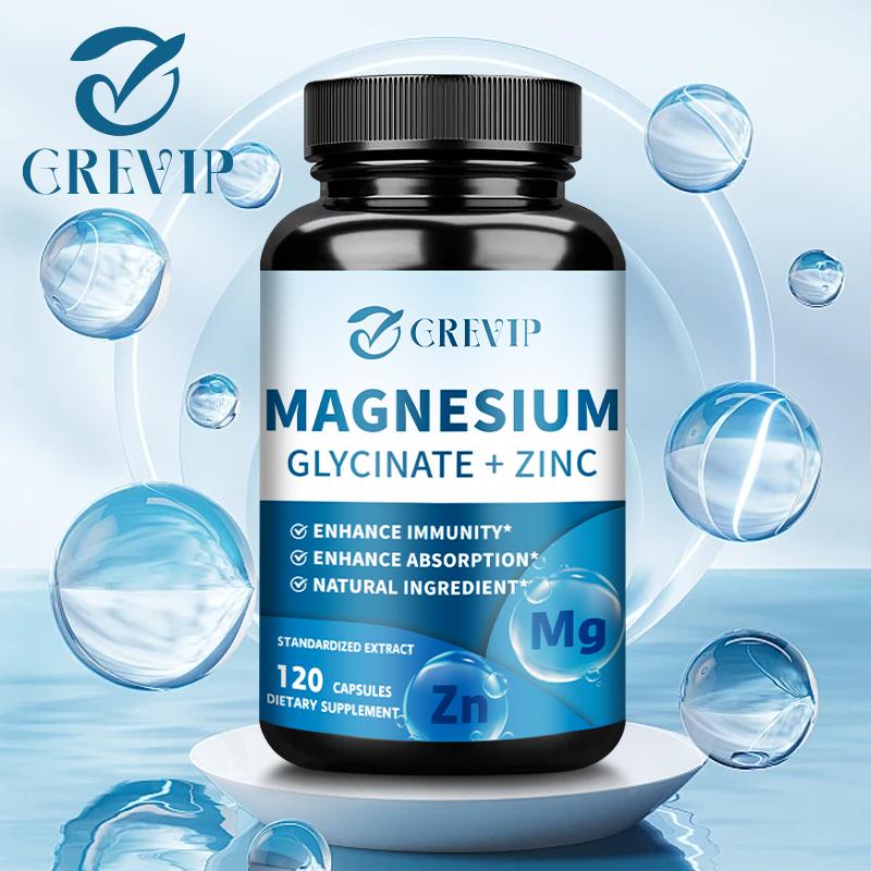 Magnesium Glycinate Capsules with Zinc - Promotes Nerve, Bowel, Relaxation Function Vegan Capsules for Women & Men