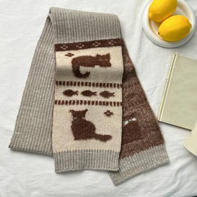 Yousheng Damen Schal Cartoon Katze Design Arktischer Fleece Warm Weich Einheitsgröße Langer Schal Lässiges Bekleidungszubehör